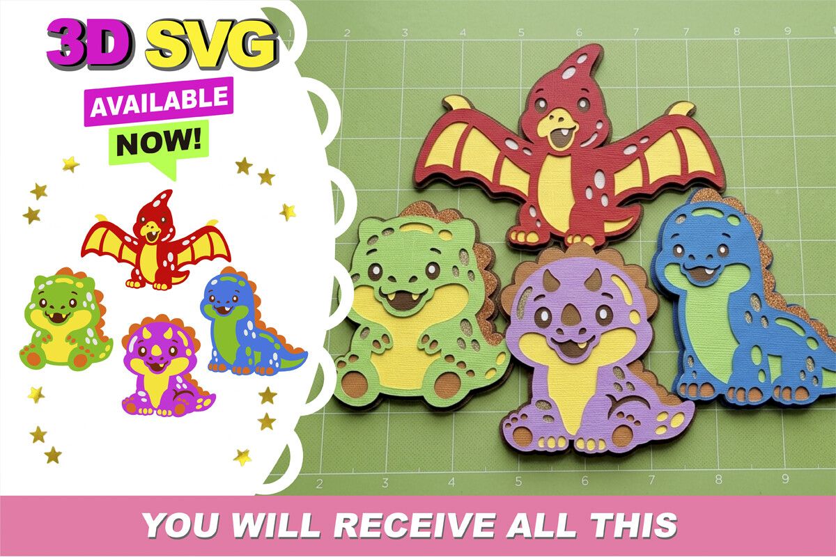 Gummy Dinosaurs 3D SVG
