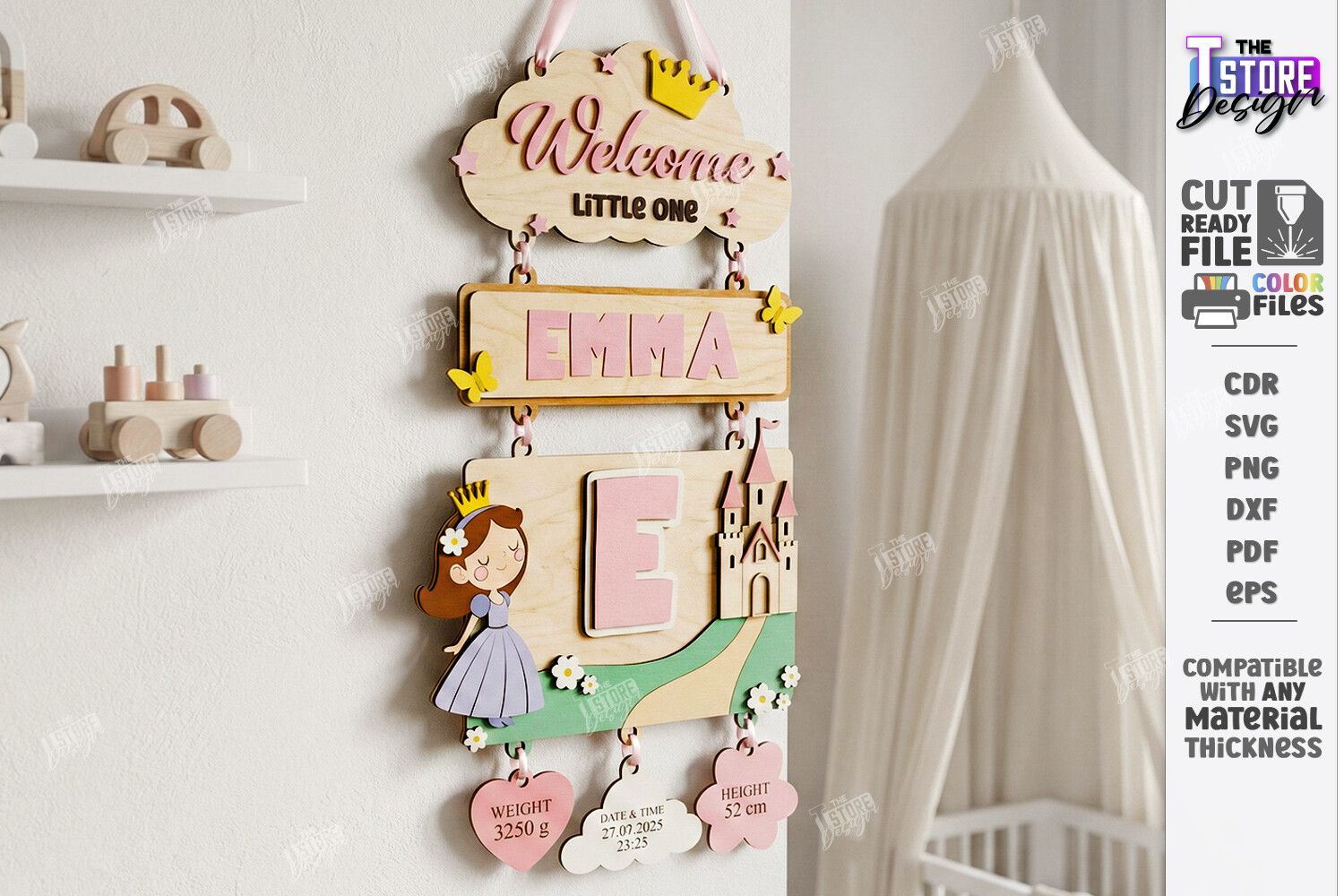 3D Nursery Layered Wall Sign Laser Cut