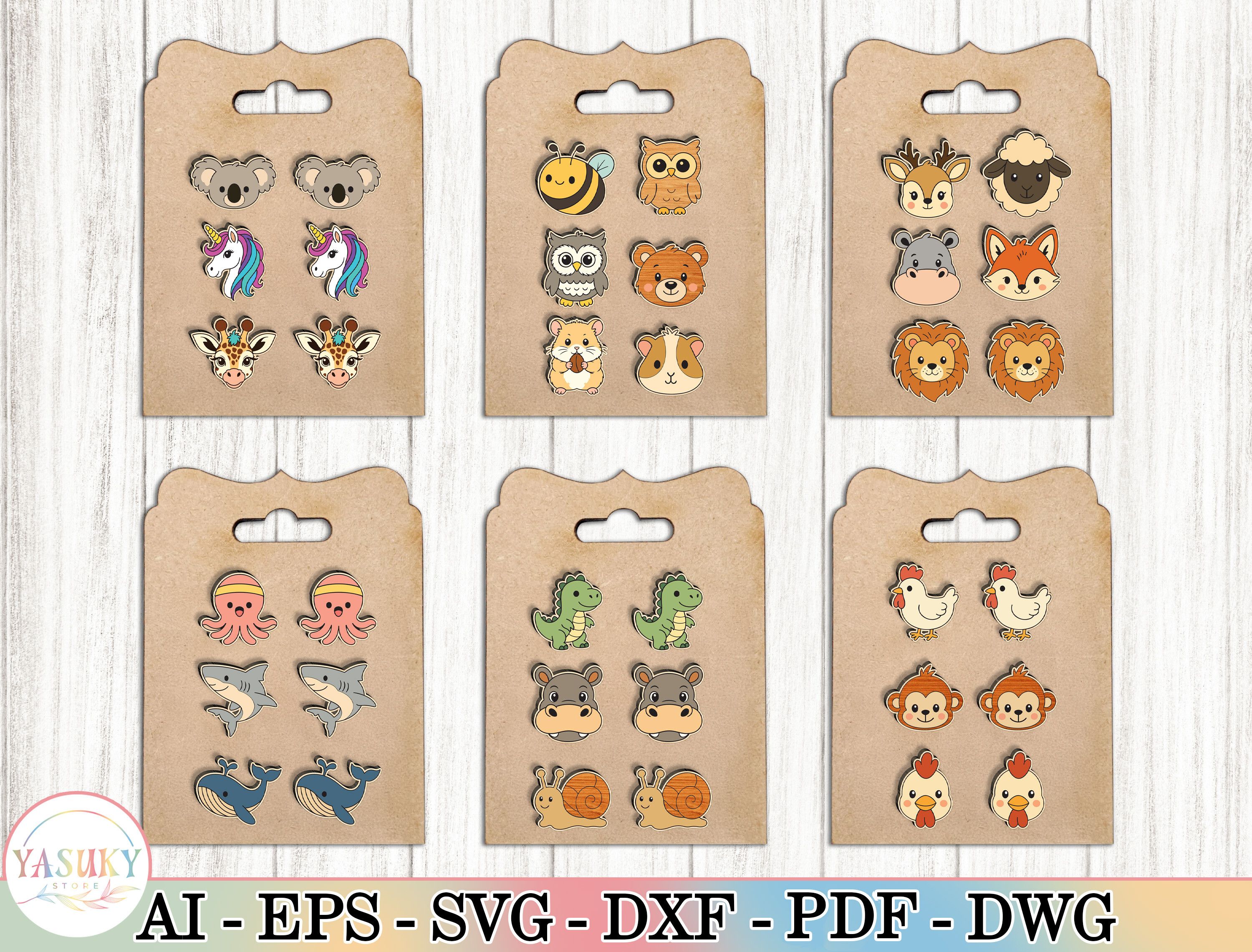 Cute Animal Stud Earrings SVG Bundle